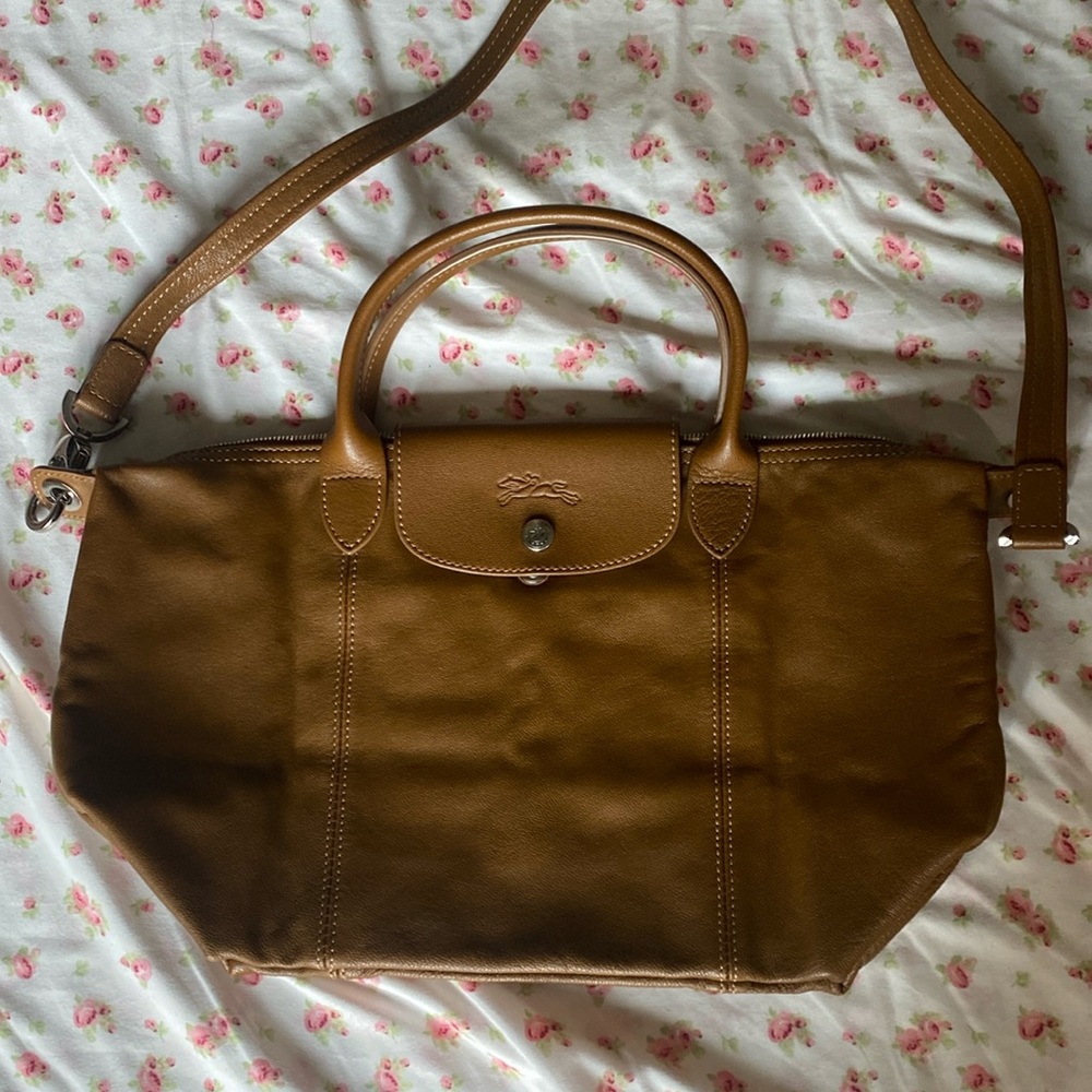 Longchamp le pliage cuir leather top handle bag brown